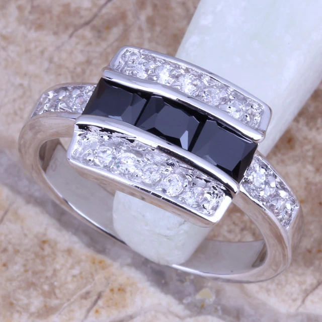 Pleasant White CZ Black Cubic Zirconia Silver Plated Women's Jewelry Ring  Size 6 / 7 / 8 / 9 R0749 - AliExpress