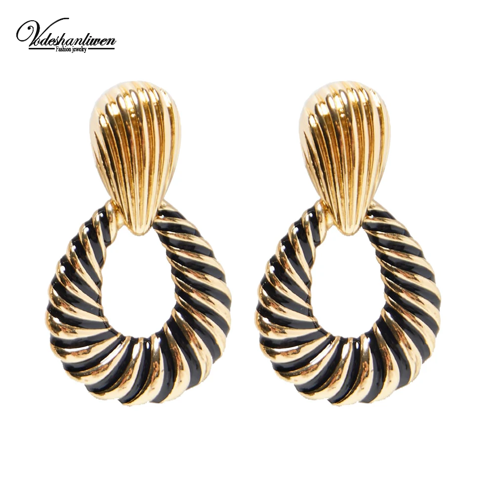 

Vodeshanliwen ZA New Design Vintage Metal Water Drop Earrings For Women Bohemia Enamel Statement Big Dangle Earrings Jewelry