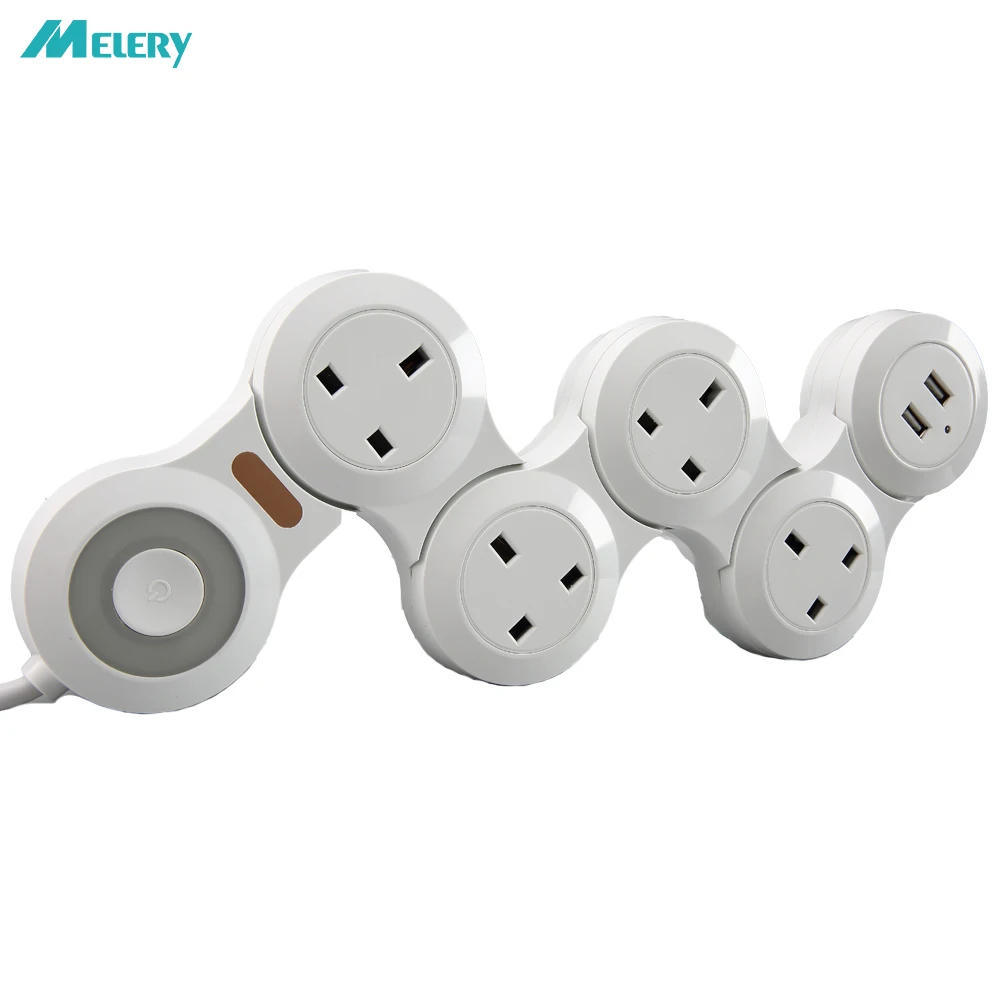 

Power Strip UK Flexible Rotary Movable Outlets Plug Socket with USB Indicator Light 1.8m Extension Cord 10A Travel Charger White