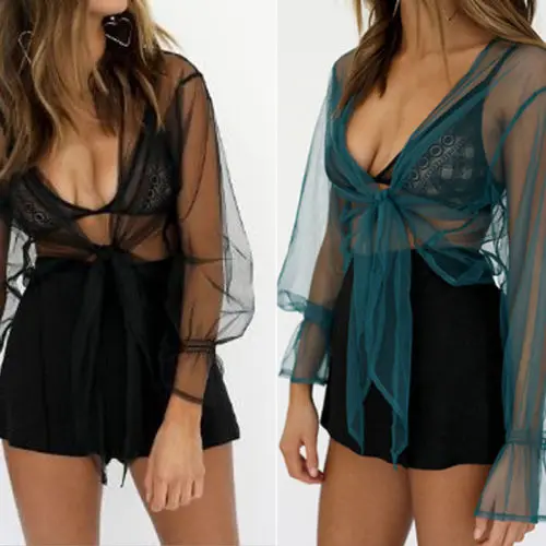 

Women Floral Transparent Mesh Sheer Crop Top T-Shir Tee Tops