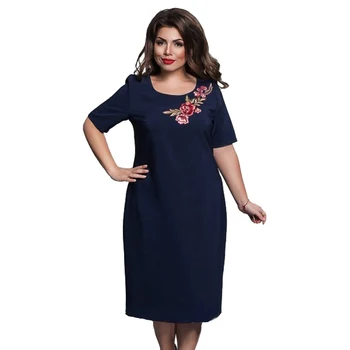 

2018 New Fashion Elegant Femme Office Party Dresses Large Size 6xl Plus Size Women's Summer Floweral Embroideried Dress