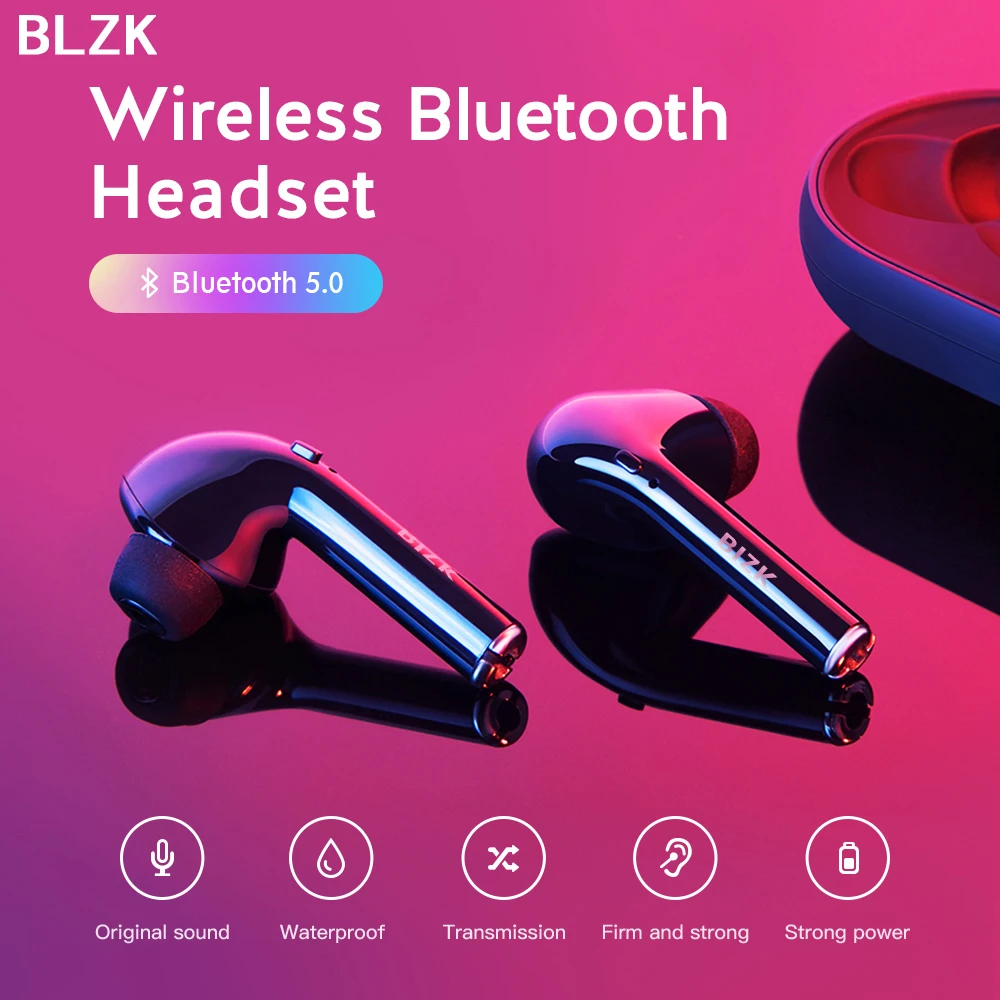 BLZK Bluetooth наушники TWS беспроводные стерео гарнитура с микрофоном и зарядным