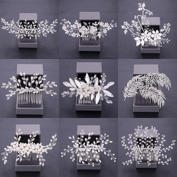 

Women Hair Combs Wedding Hair Accessories Tiara Pearl Rhinestone Silver Color Bridal Hair Ornament Flower Head Jewelry Headband