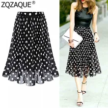 Дешевая и качественная женская шифоновая юбка большого размера, европейская универсальная плиссированная юбка в горошек, новые красивые юбки SY1737