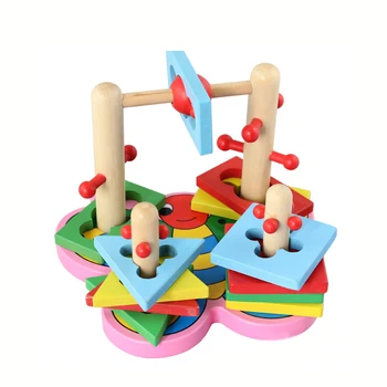 

Chanycore Baby Learning Educational Wooden Toys Geometric Shape Blocks Column Board Sorting Matching ydl Montessori Gifts 4123