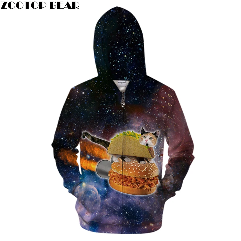 Hot Sale Cat Zipper Hoodies Galaxy Men Women Sweatshirts Hooded
