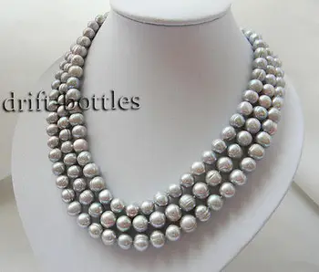 

3Strands 18'' 9.5mm Gray Round Freshwater Pearl Necklace