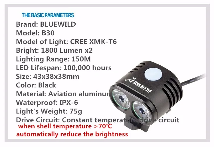 BLUEWILD велосипедный светильник 2x CREE XML T6, велосипедный светильник, 10400 мА/ч, водонепроницаемый аккумулятор, внешний аккумулятор, USB зарядка для телефона, динамика