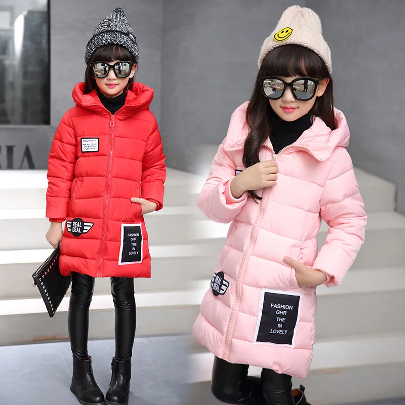 

New Medium Long Winter Jackets Girls Fashion Lovely Hooded Jacket Children Cotton-padded Clothes Thick Warm Parkas for Kids