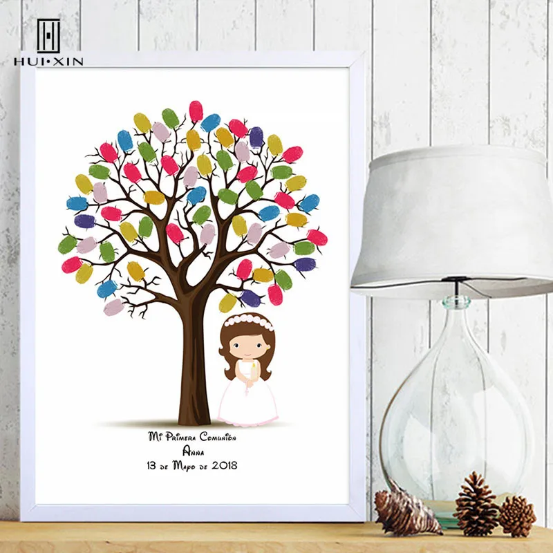 

Creative Girl Canvas Fingerprint Signature DIY Guest Book For Girls First Holy Communion Souvenir Gift For Girls Baptism