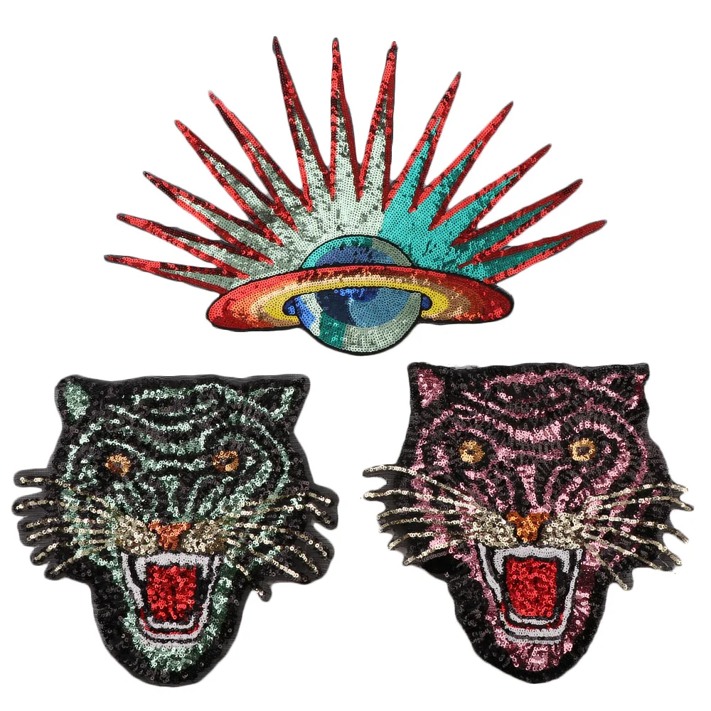 1PC Tiger Sun Sequins Iron On Patches Stripes For Clothes DIY Embroidered Patch Applique Badges Clothing T Shirt Big Size | Дом и сад