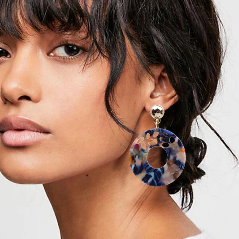 

Fashion Leopard Print Multi-Color Acrylic Acetic Acid Drop Earrings for Women Girl Personality Simple Geometric Pendant Earrings