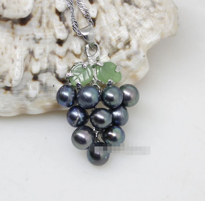 

FREE SHIPPING>@@> Genuine Black RICE PEARL GRAPE PENDANT NECKLACE CHAIN 17 LONG FASHION #107 ^^^@^Noble style Natural Fine jewe