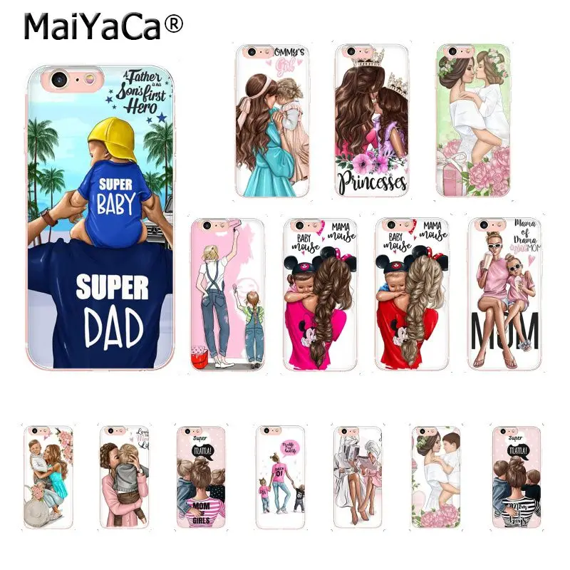 

MaiYaCa Black Brown Hair Baby Mom Girl Sup Dad High Quality Phone Case for iPhone 8 7 6 6S Plus X XS MAX 5 5S SE XR 10 Cover
