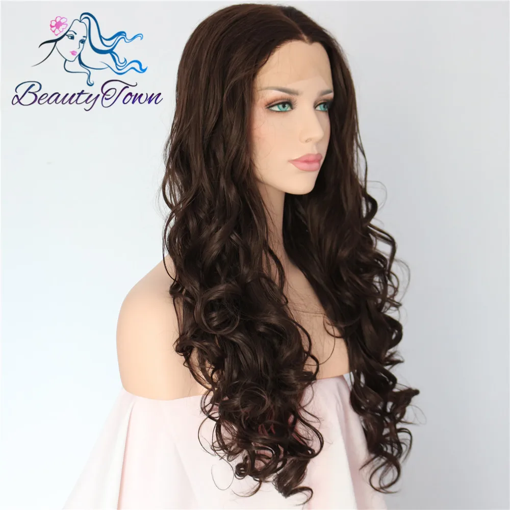 BeautyTown 6# цвет термостойкие волосы 150% плотность 24 ''длинные волосы Косплей вечерние синтетические кружева спереди парик для свадебной вечеринки