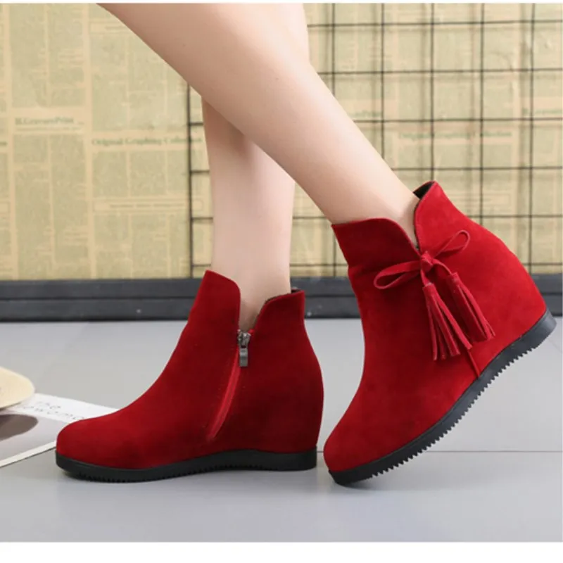 

Shuangxi.jsd Korean Fashion Women Ankle Boots Zipper Black High Quality Short Snow boots Winter Bow Woman Shoes Botas mujer