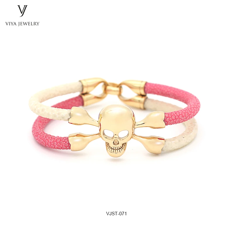 customized mixed color stingray leather bracelet,two colors leather bracelet stingray skull bracelet (1)