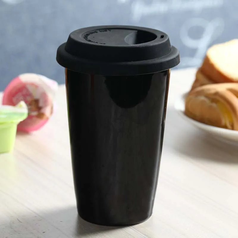 350 мл простая кофейная кружка, керамическая чашка для путешествий, кофейная кружка с силиконовой крышкой для чая и кофе, Заказная кофейная чашка - Цвет: Black Black