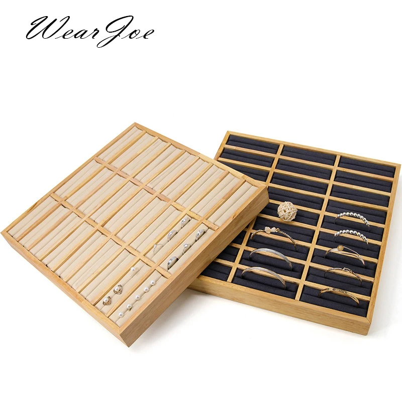 Solid Wood Bangle & Couple Rings Jewelry Display Tray Stand Rack 27 slots Handrim Bague Circlet Holder Shelf Table Top Organizer pu bamboo t bar bangle holder shelf watch display rack jewelry storage organizer wood watch bracelet chain stand display