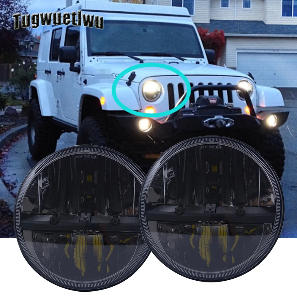 1 pair hot selling 7inch round LED headlight projector headLamp led for jeep wrangler jk cj tj lj lada niva land rover | Автомобили и