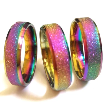 

25pcs Rainbow Color Inside Comfortable 6mm Stainless Steel Rings Frosted 316LSS Wedding Finger Rings Unisex Party Gift Jewelry