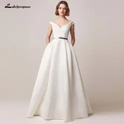 Винтажное Атласное Бальное Платье с v-образным вырезом, Длинные свадебные платья 2019, трапециевидные свадебные платья, платье для свадьбы