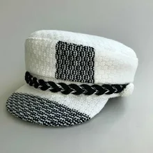 Модная белая твидовая военная шляпа, Женский Зимний берет с плоским верхом, черная косичка, армейская Кепка, женские цветные головные уборы, кепка газетчика