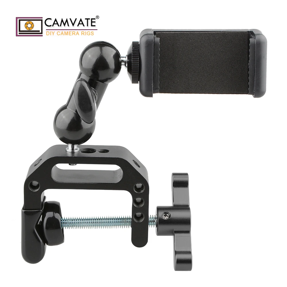 

CAMVATE C-clamp Bracket with Ball Head Mount Cell Phone Clip (Black T-handle) C1695 camera photography accessories