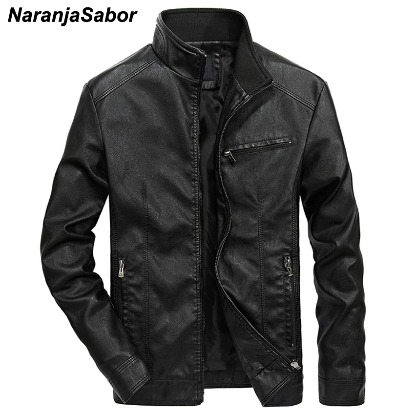 

NaranjaSabor Men's Leather Jackets 5XL Stand Collar PU Jacket Mens Motorcycle Leather Coat Casual Slim Fit Mens Brand Clothing