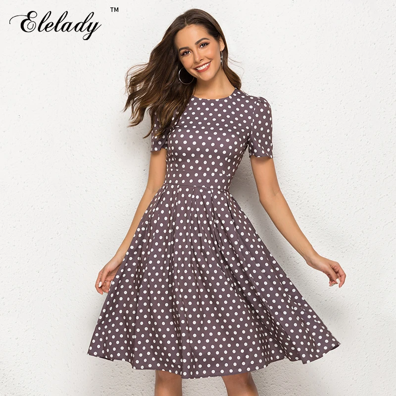 

Southpire New Fashion Chic Women Dress Dot Printed A-line Party Vestidos Short Sleeve O neck Elegant Vintage Dress