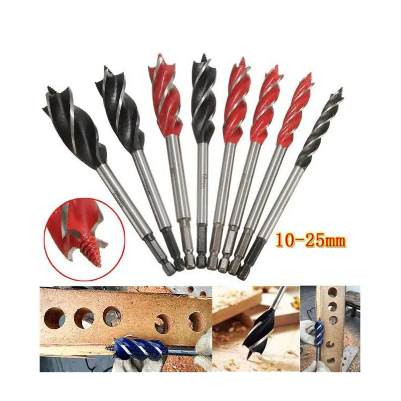 Lengthened Woodworking Drill Bit Deep Hole Twist Drill Hex Handle Four slot Four blade Wood Door