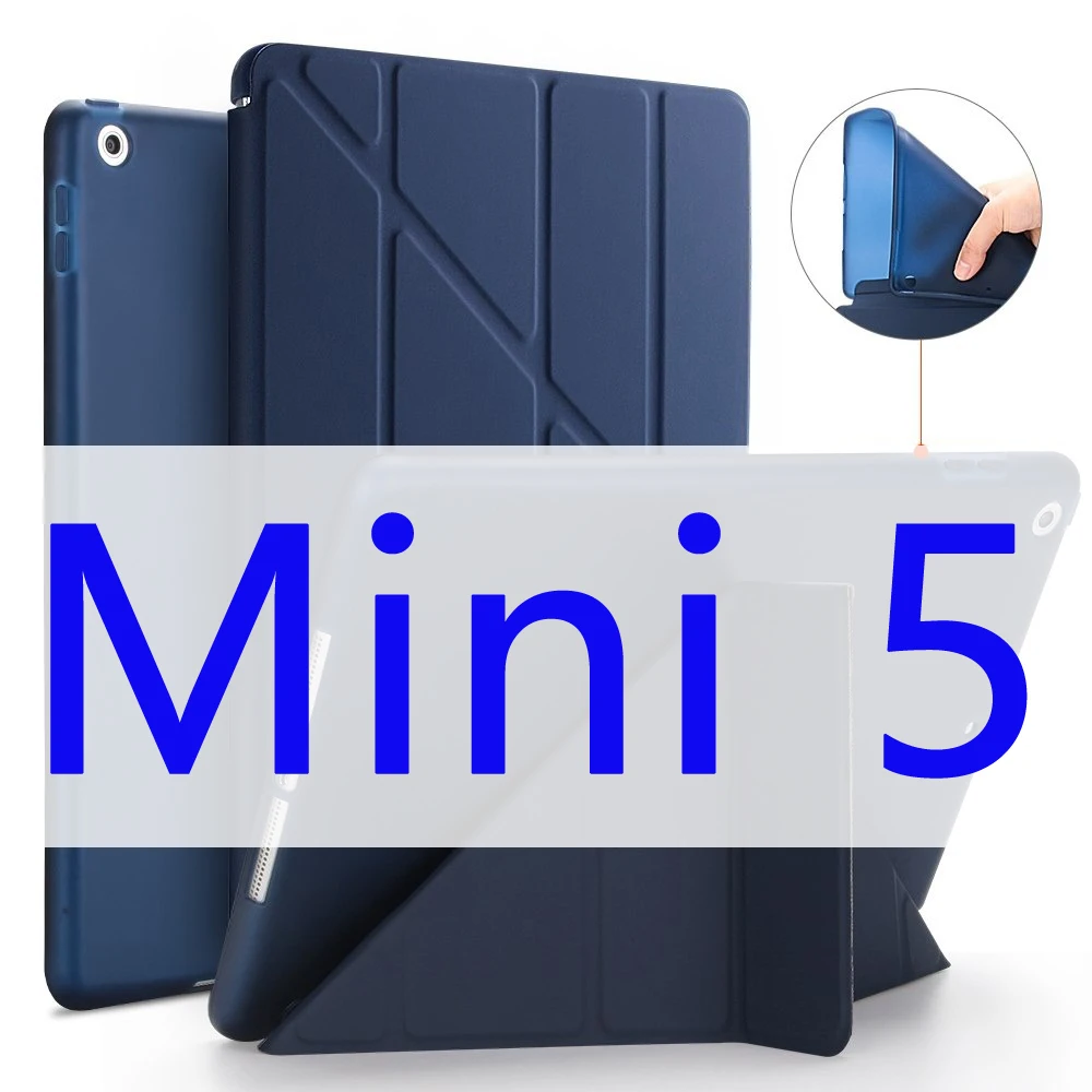 Для iPad 2 3 4 чехол для iPad Mini 4 3 2 1 чехол с силиконовой мягкая задняя Multi- сложите искусственная кожа Smart Cover для iPad мини 4 Чехол - Цвет: Dark blue mini 5