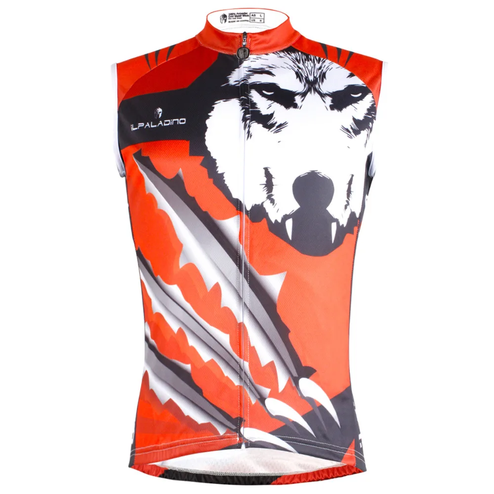

Summer Wolf Pattern Men's Full Zipper Sleeveless Cycling Apparel Red Bicycle Clothing Size S To 6XL