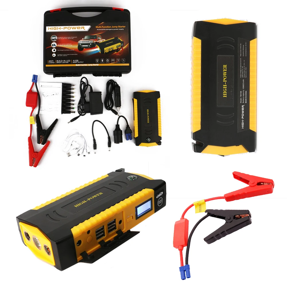 Large Capacity 69800mAh Car Jump Starter 4USB Portable Phone Laptops Power Bank SOS Lights Compass Safety