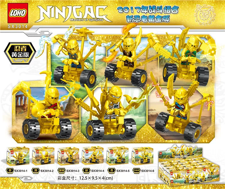 

HOT 6 pcs Golden NINJA tornado motorcycle Weapons Motorcycle Kai Jay Cole Zane Nya Lloyd With Toys the best gift for  children