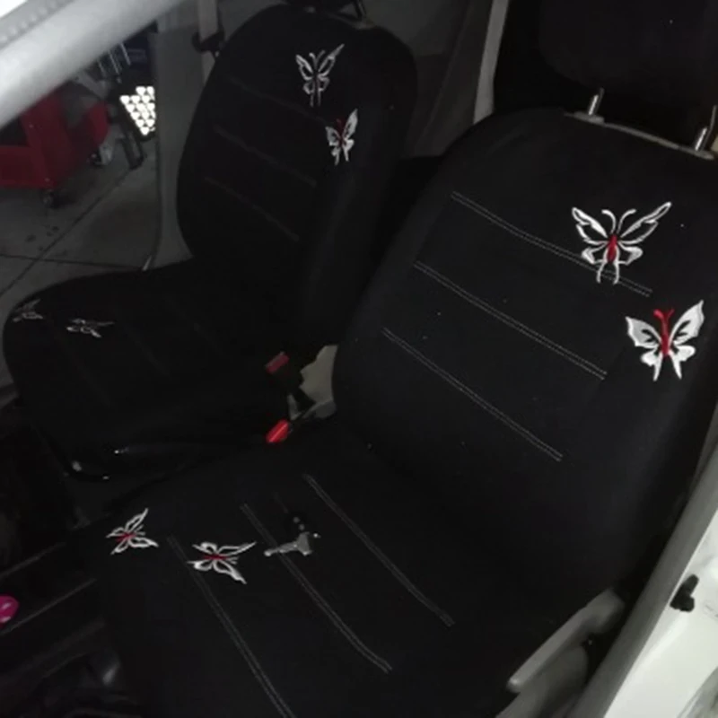 Креативный вышитый бабочкой чехол для автокресла Универсальный подходит для большинства автомобилей сиденья аксессуары для интерьера черные чехлы для сидений