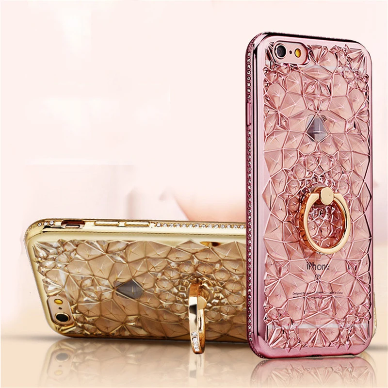 

Luxury Gold Pink Glitter Rhinestone Floral Cover For iPhone 8 7 6 Plus 5 TPU For iPhone 11 Pro XS Max XR X 3D Diamond Ring Case