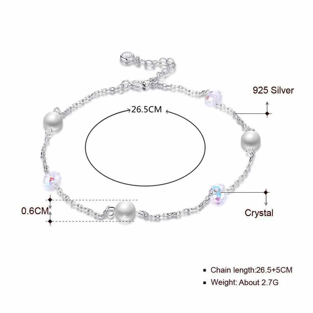 Новое поступление, настоящее 925 пробы, Серебряное украшение на лодыжку с тонким жемчугом и прозрачным кристаллом, украшение для женщин и девушек