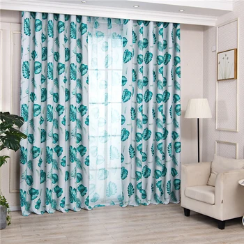 

Bedroom Blackout Short Curtains Window Ready Kids Door Roman Curtain and Tulle for Living Room Kitchen Leaves Printing Drapes