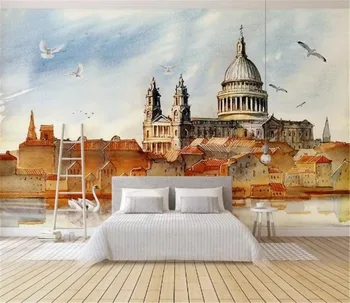 

Custom Photo 3d Wallpaper European-style Hand-painted Ink Ancient Architecture Landscape Indoor TV Background Wall Decoration Mu
