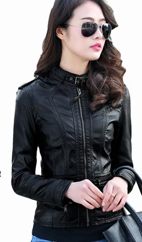 

2019 Spring And Autumn Black Pu Leather Jacket S/5Xl Casual Large Size Street Motorcycle Leather Jacket Women Leather Coats K563