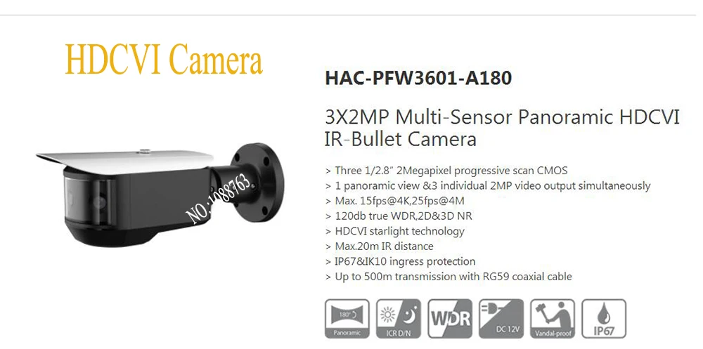 Free Shipping DAHUA 4K 3X2MP Multi Sensor Panoramic HDCVI IR Bullet Camera Without Logo HAC PFW3601