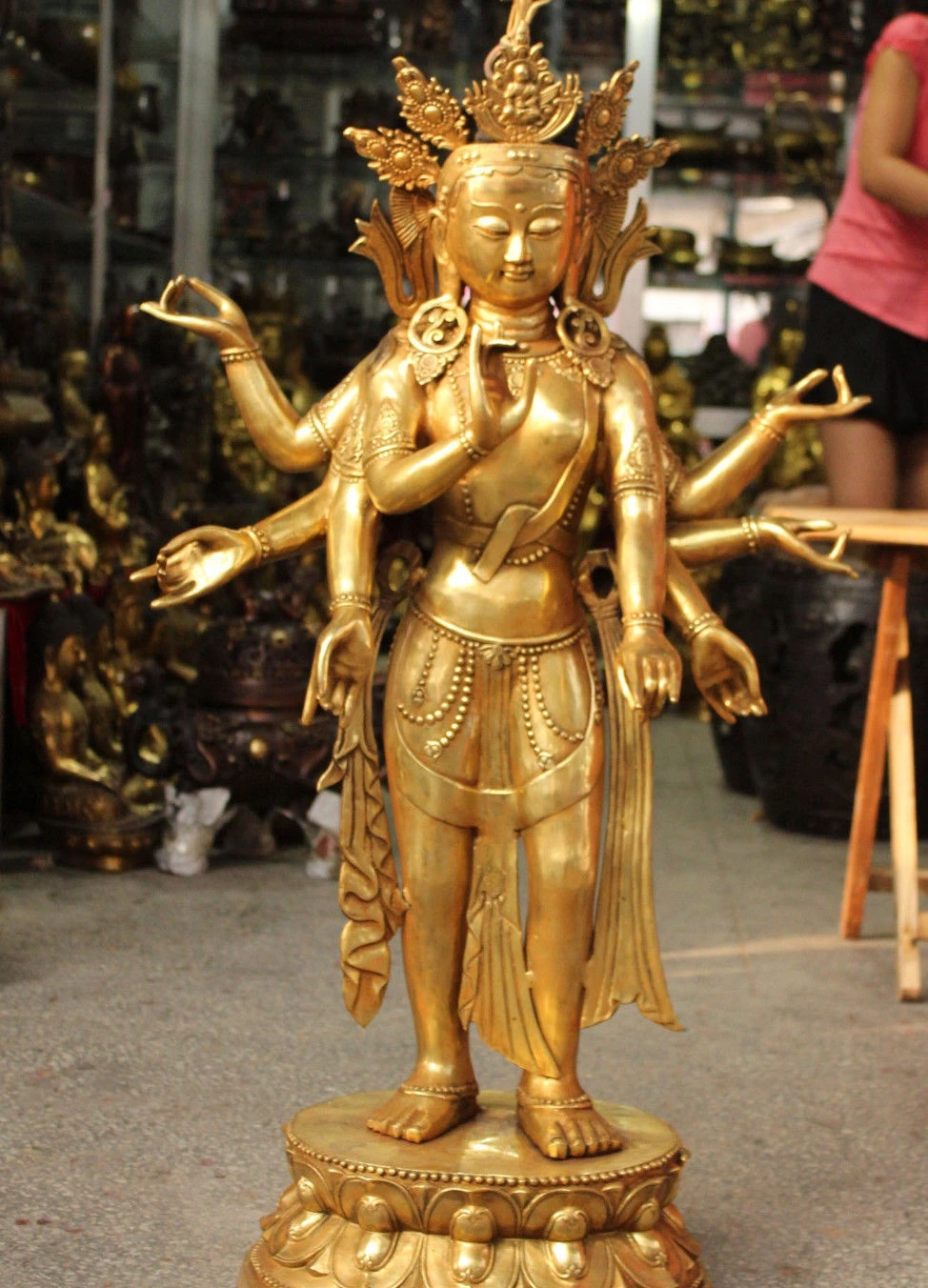 

41" Huge Bronze Gilt 8 Arms Ushnishavijaya Namgyalma Buddha Kwan-yin Statue