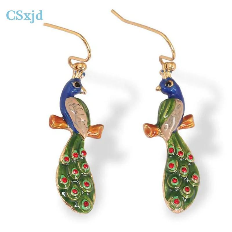 

CSxjd New design Gold color earring Enamel Glaze Cute Peacock earrings
