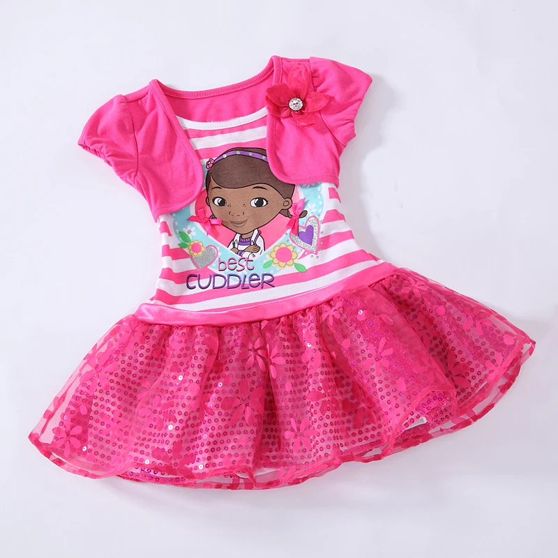 

Retail short sleeve girls Doc Mcstuffins summer dress tutu lace dress one piece retail christmas rose fashion 1-3Y RT32
