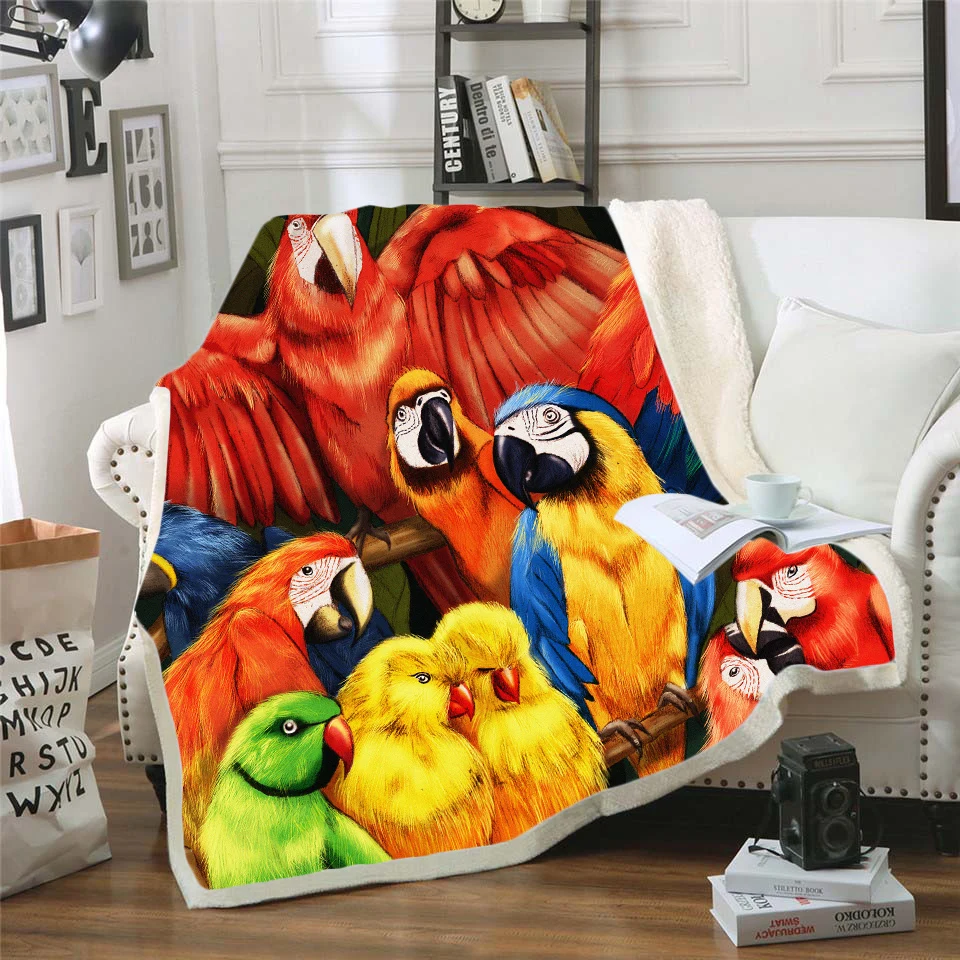 

Plstar Cosmos colorful Parrot brid Blanket 3D print Sherpa Blanket on Bed Kids Girl Flower Home Textiles Dreamlike style-2