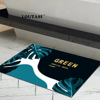 

LOUTASI Anti-Slip Carpets Green Plants Printed Bathroom Floor Mats Toilet Rugs Kitchen Area Rug Pads Absorbent Front Door Mats