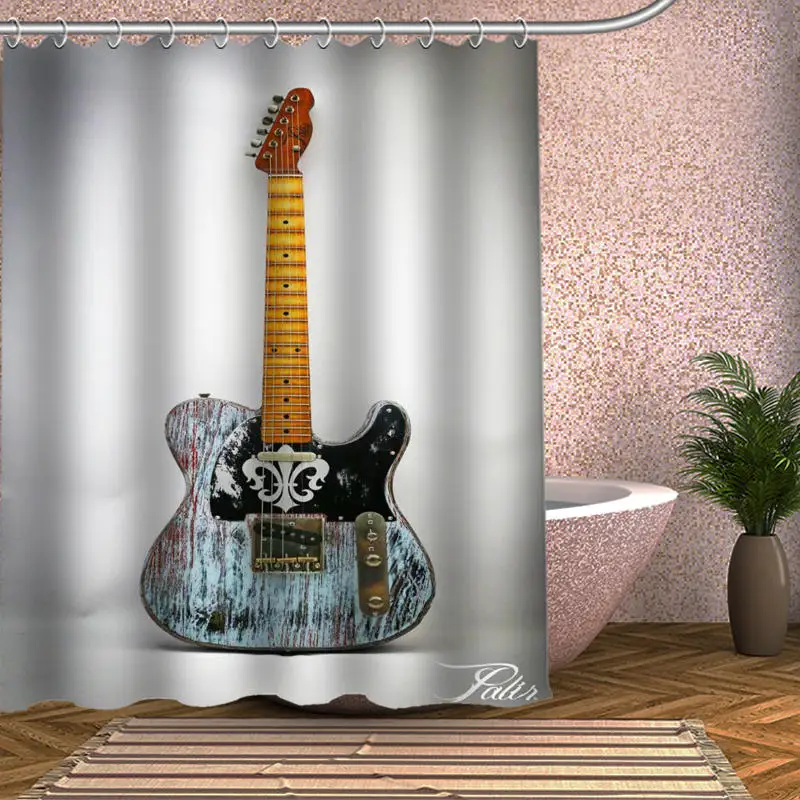 Custom Electric Guitar Modern Shower Curtain 3D Waterproof Polyester