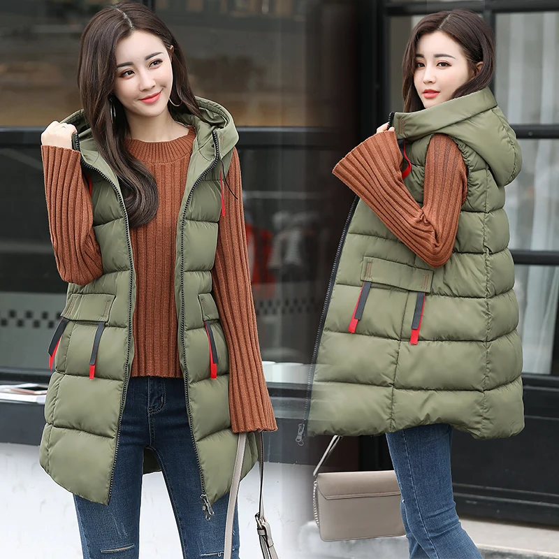 Beste Brieuces 2020 Rode Hoge Kwaliteit Vrouwen Vesten Winter Hooded Vrouwelijke Jassen Rits Katoen Lange Jassen Slanke Mode Jas Plus Size 4XL