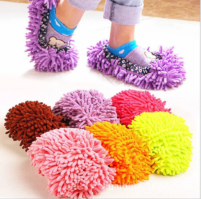 4pcs/2 pair Microfiber Chenille Floor Dust Cleaning Slippers Mop Wipe